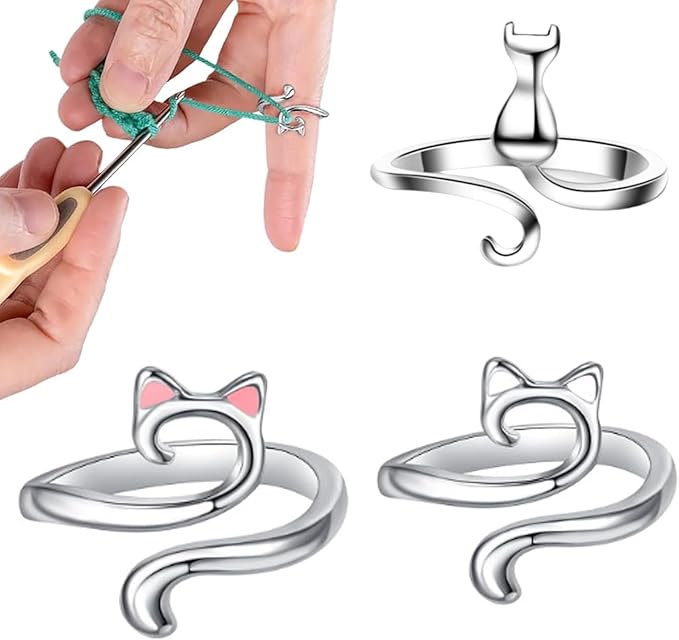 KornaDoz 3 Pieces Adjustable Crochet Ring for Finger, Yarn Tension Ring for Crocheting, Knitting Yarn Guide Tool, Gift for Crocheters, Knitters, Mom and Women