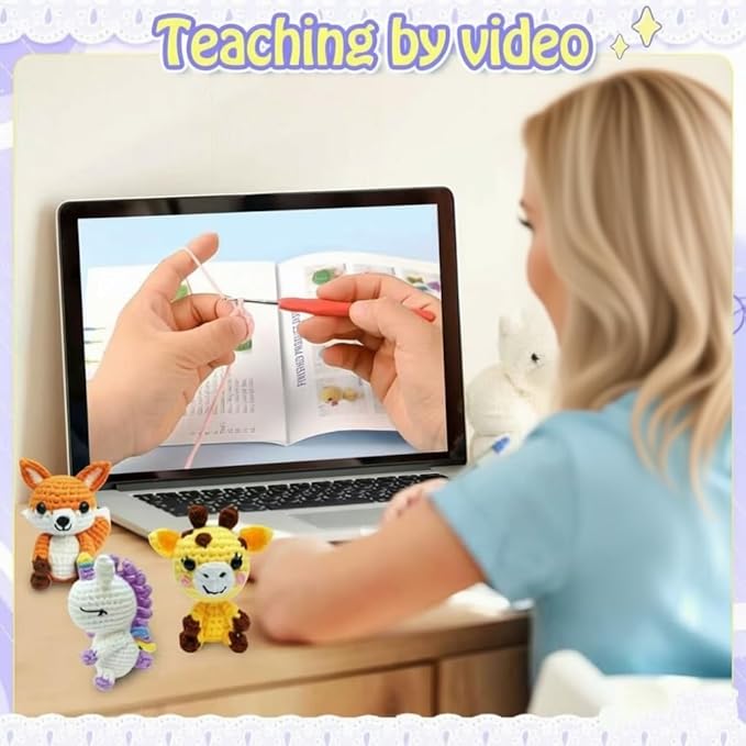 ZSDSZDZY 6Pcs Crochet Kit for Beginners, DIY Craft for Adults, Great Gife for Crochet Lovers, Crocheting Animal Kits with Step by Step Videos,Yarn,Crochet Hook,Birthday, Holiday Gift