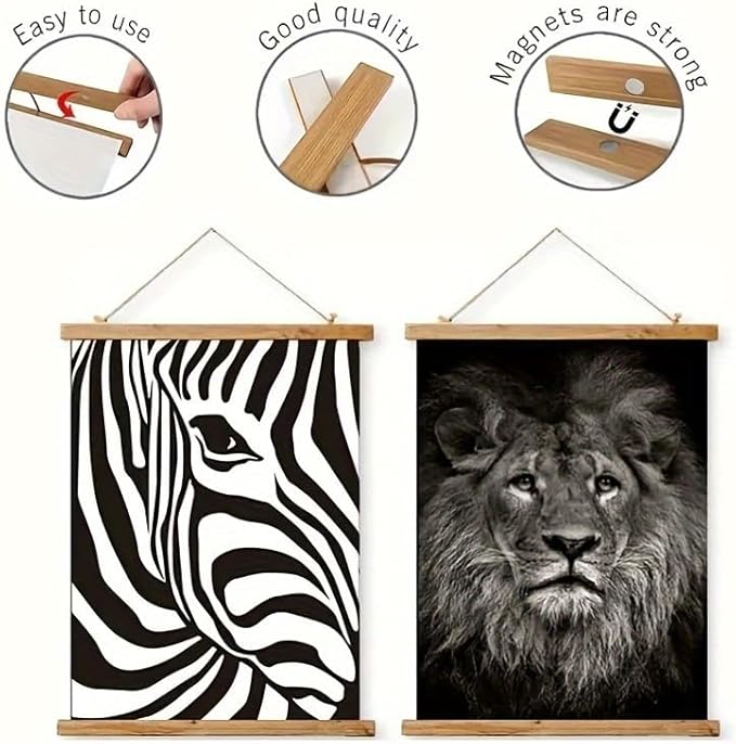 Magnetic Poster Hanger Frame for 28x22 28x40 28x29 Movie Music Posters Wall Art,Teak Wood Picture Frames for Large Canvas Diamond Map Decor, Living Room Calendar Banner Tapestry Photo Hanging Stand (Teak Wood, 28in/70cm)
