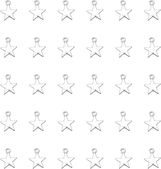 50 Pcs Star Pendants Bulk Small Metal Star Shape Charms for Jewelry Making Kit Finding Necklace Bracelet Key Chains Earring DIY Crafting