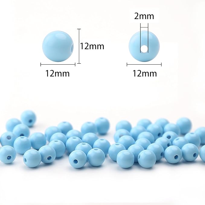 bonny boxx 100pcs 12mm smooth aquamarine acrylic round beads, plastic resin bubblegum balls chunky gumball beads for necklace and bracelet making, crafting supplies