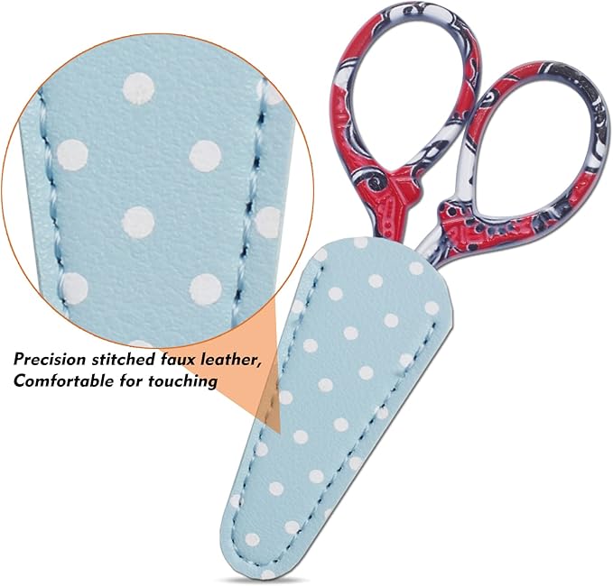 Small Embroidery Scissors with Leather Cover for Sewing, Crafting, and Everyday Use
