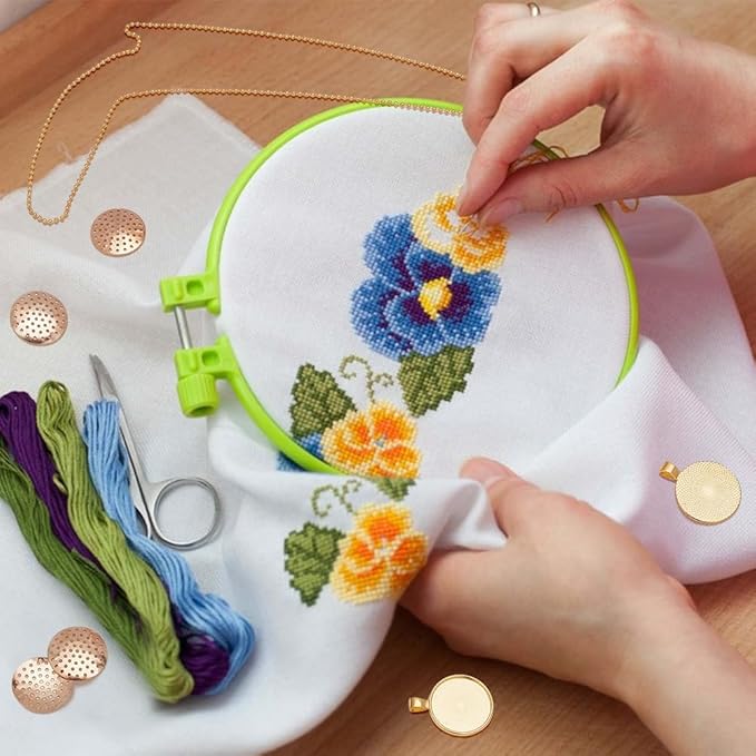 FREEBLOSS 10 Set Round Bezel Pendant Trays Blank Frame for Embroidery Round Pendant Tray Charm DIY Jewelry Making Kit for Necklace DIY Crafts Projects Needlepoint