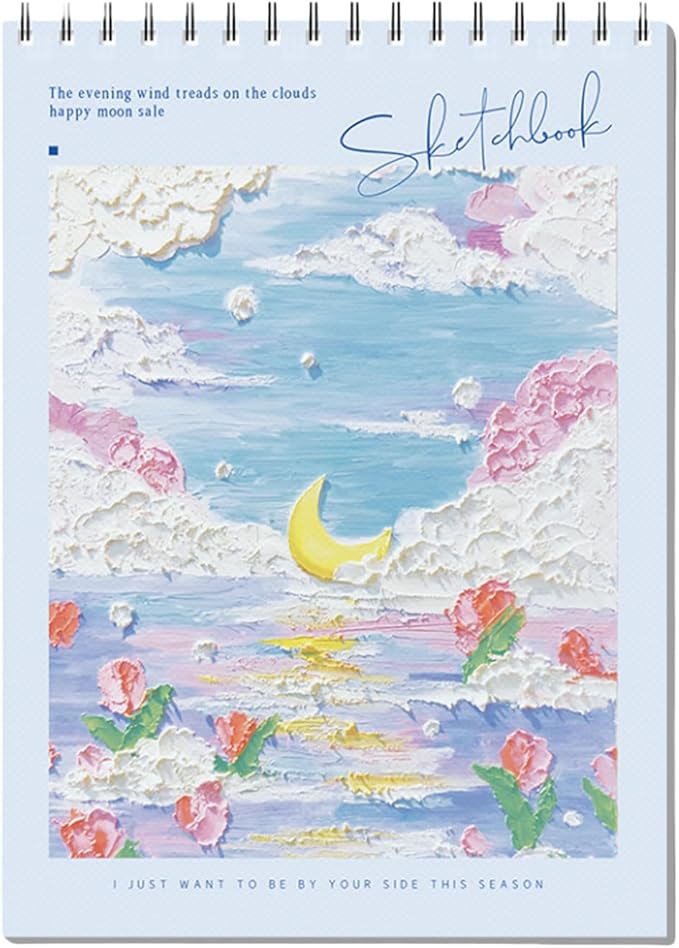 Cute Sketchbook with Blue Cover 8 x 11.5 - Sketchbook for Drawing Spiral Bound, 45 Sheets (90 Pages) 68lb/100gsm Sketch Pad - Sketch Book Ideal for Artists, Adults & Beginners (Blue)