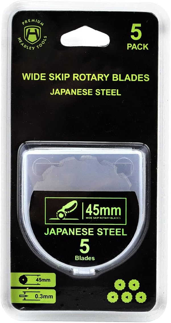 Headley Tools 45 mm Rotary Crochet Edge Skip Blades Comes with Storage Case Fits Olfa Fiskars Cutters- Pack of 5(45MM Skip, 15 Teeth)
