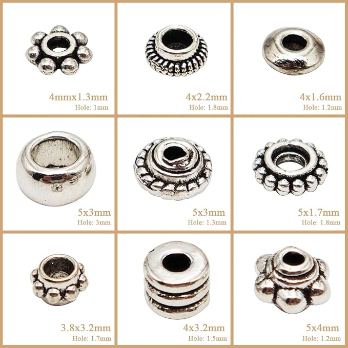 INSPIRELLE 450 Pieces Antique Silver Spacer Beads 4~5mm Metal Alloy Heishi Flat Rondelle Loose Beads for Bracelet Necklace Earring Jewelry Making