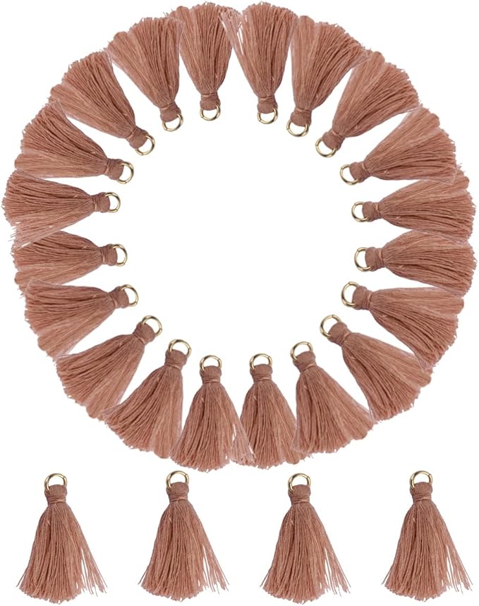 MSCFTFB 100 Pieces Mini Tassels Mala Tassel Kit with Jump Rings for Earring Necklace Jewelry Making Garland Keychain Charms Crafts Decorations(Burly Wood)