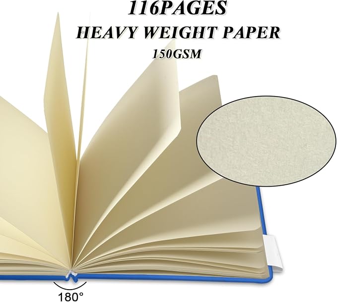 5" x 5" Hardcover Sketch Book,Small Mixed Media Sketch Pad,58 Sheets 150GSM Acid-Free Artist Drawing Paper,Travel Journal Blank Notebook for Adults Painting,Illustration,Art Supplies.Navy Blue
