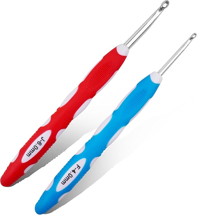 4mm 6mm Crochet Hook, Smooth Metal Head and Soft Rubber Grip Extra Long Ergonomic Crochet Hooks for Arthritic Hands, Beginners and Crochet Enthusiast