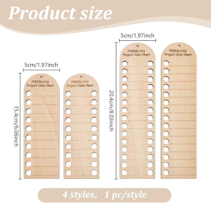 FREEBLOSS 4Pcs Project Color Chart Erasable and Reusable Wood Temperature Blanket Color Chart Wool Shade Organiser Card Blanket Planner for Thread Crochet Knitting Accessories,10/20/15/30 Holes
