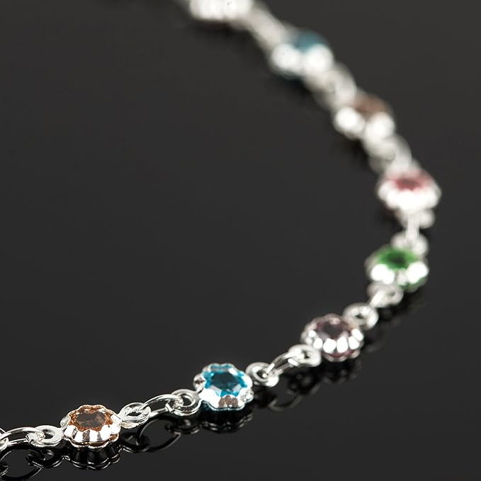 YOUBEIYEE 3 Yard Colorful Rhinestone Jewelry Chain for Jewelry Making Silver Plated Brass Chains Bulk with Jump Rings and Lobster Clasps