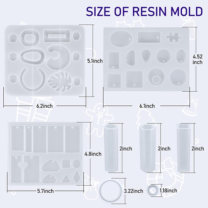 IGaiety Resin Kits for Jewelry Making Silicone Molds Starter Kit 278 Pcs Bundle with Epoxy Resin Silicone Mold Art for DIY Jewelry Earring Keychain Necklace Rings Making Adults Beginners