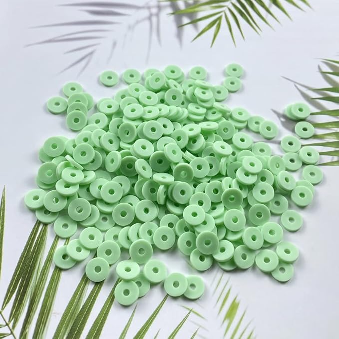 2000pcs Heishi Vinyl Beads Flat Round Polymer Clay Spacer Beads for Making Bracelet Necklace Earring Accessories DIY Handmade Craft(Mint Green, 6mm)