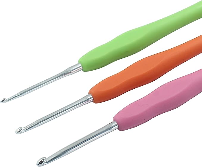 suiwotin 3pcs/Set 2mm/2.5mm/3mm Crochet Hook, Aluminum Crochet Hook Set, Rubber Handle Ergonomic Knitting Needles for Yarn DIY Crafts Projects