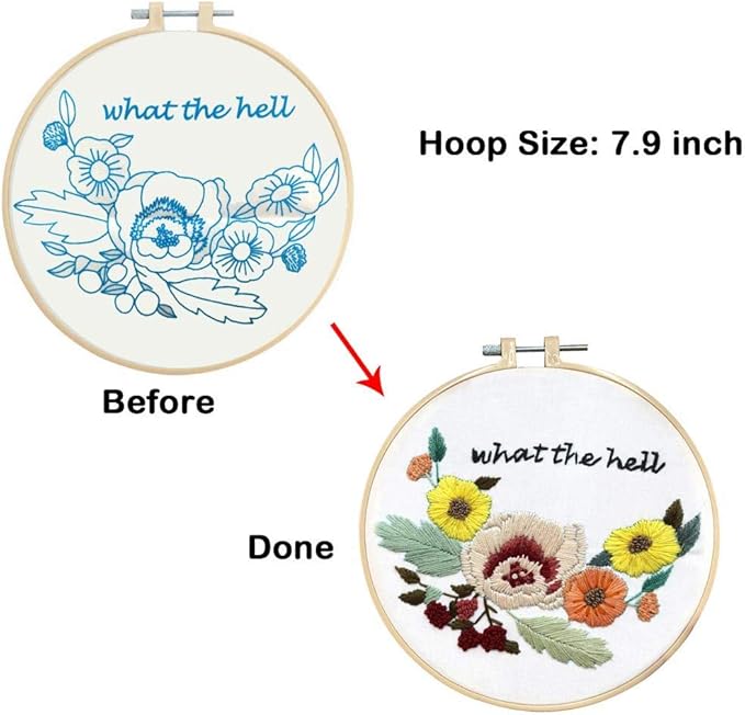 Louise Maelys Flower Embroidery Kits for Beginner Hand Starter Kit with Sayings Stamped Cross Stitch Needlepoint for Adults