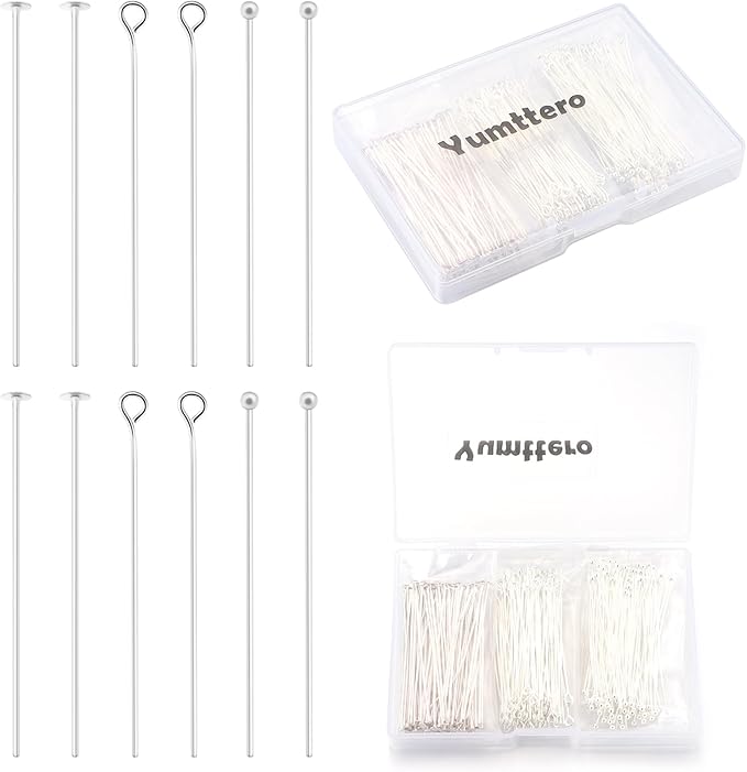 210 Pcs 50mm/1.97 Inch Head Pins for Jewelry Making Straight Ball Eye Pin for DIY Christmas Styles Craft Earring Bracelet Necklace Pendant Making (Mixed Pins,Sliver Color)