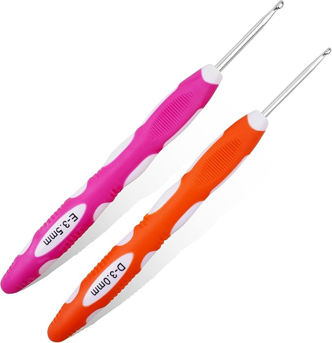 3mm 3.5mm Crochet Hook, Smooth Metal Head and Soft Rubber Grip Extra Long Ergonomic Crochet Hooks for Arthritic Hands, Beginners and Crochet Enthusiast