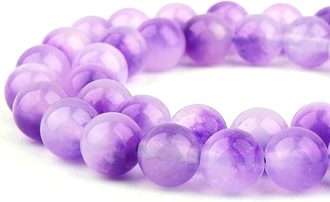 Jade Stone Beads for Jewelry Making - 10mm Gemstone Round Beads for Bracelets(35-37pcs, Purple Cloudy Jade)