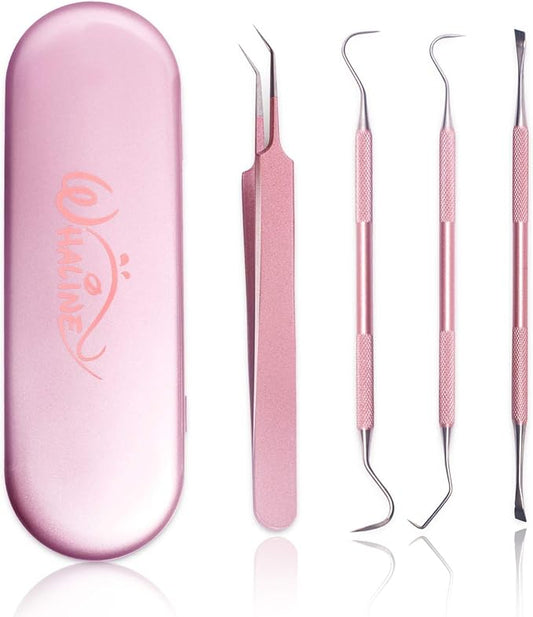 Whaline Weeding Vinyl Tools 4 Pieces Precision Stainless Steel Weeder Tool with Case, Vinyl Craft Paper Craft Tool Kit for Silhouettes Cameos, Lettering Scraper Hook Spatula Tweezers