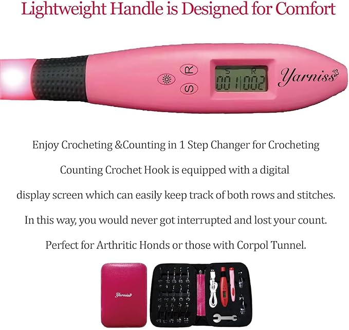 Yarniss 17 Size Counting Crochet Hooks Set, Light Up Crochet Hooks for Stitch & Row Counter