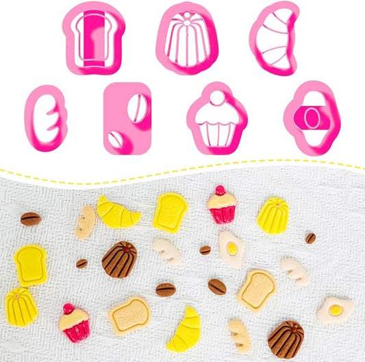 Xaekicr Breakfast Food Polymer Clay Cutters Set – 7pcs Bread Cupcake Egg Coffee Designs Clay Cutters for Polymer Clay Jewelry Making – Cute Clay Molds and Clay Tools for Mini Food Earrings