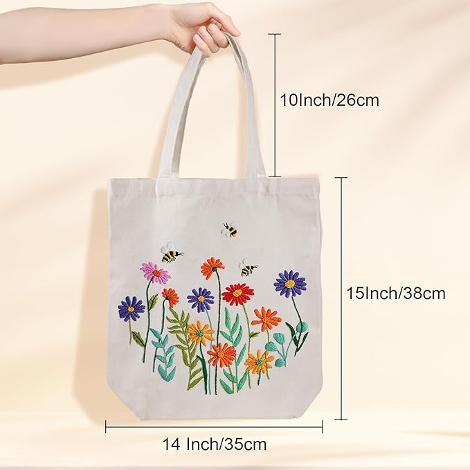 louise maelys canvas tote bag embroidery kit for beginners,cross stitch kits for adults,arts crafts needlepoint women shopping reusable grocery bags