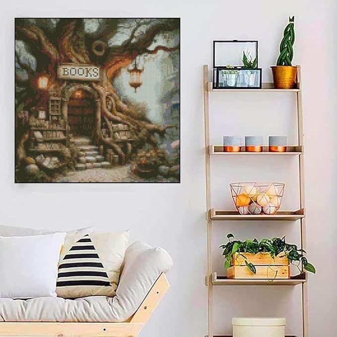 MYBISYMQQ Book Stamping Cross Stitch Kit, Tree of Life Counting Cross Stitch Kit for Adult Beginners, Full Line DIY Cross Stitch Stitching Kit for Home Decor Cross Stitch Patterns 13.7x13.7 inches