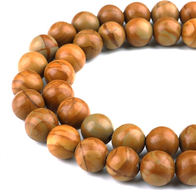 Natural Stone Beads for Jewelry Making - 8mm Gemstone Round Beads for Bracelets(45-47pcs, Woodgrain Stone)