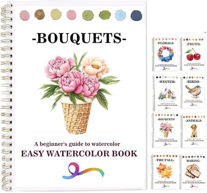 Watercolor Workbooks Coloring Book Beginner Friendly Painting Kit Easy Nature Scenes Paint Set Art Crafts for Creative Exploration Gift for Adults (Bouquets, Without Palette)