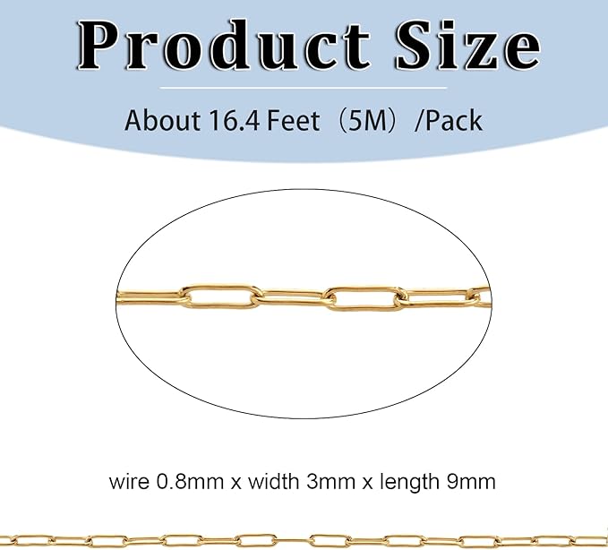 16.4 feet necklace chains for jewelry making, gold plated stainless steel chains bulk for diy necklace bracelet pendant supplies