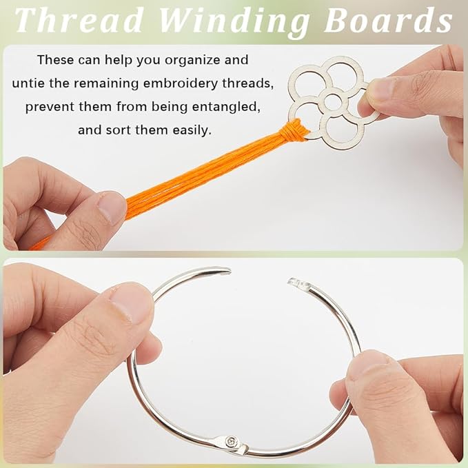 GORGECRAFT 100Pcs Flower Wood Thread Embroidery Floss Organizer Chips 1.54x1.5 Inch Cross Stitch Board Card Bobbins Holder with Floss Ring for Cross Cotton Thread Craft DIY Sewing Storage