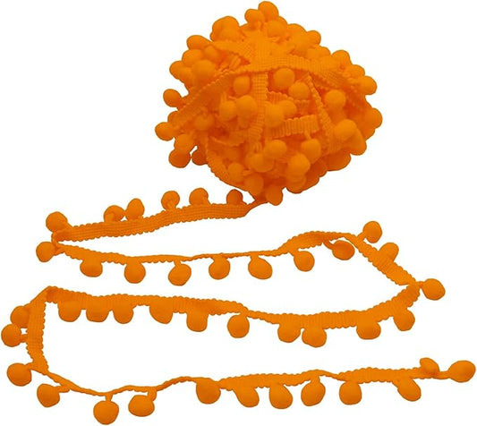 Homiest 10 Yards Pom Pom Trim for Sewing, 1 Inch Wide Orange Ribbon Bundles Textured Fabric Fringe Ribbon, 13mm Ball Pompom Trim for DIY Crafts Curtain Clothes Pillow Home Decoration