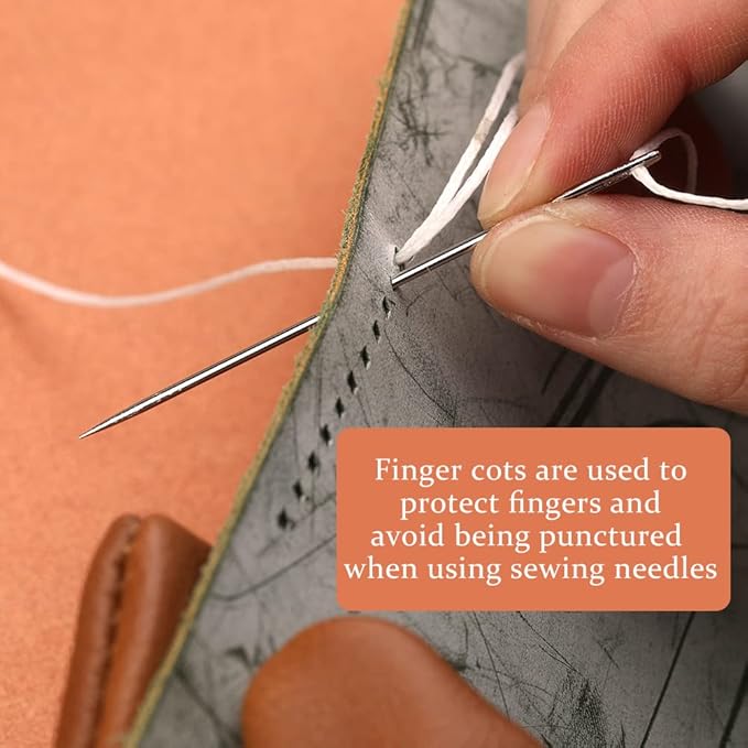 16 Pcs Heavy Duty Sewing Kit - Curved, Sack, Hand Needles, Finger Cots for Leather, Upholstery, Carpet & Canvas Repair