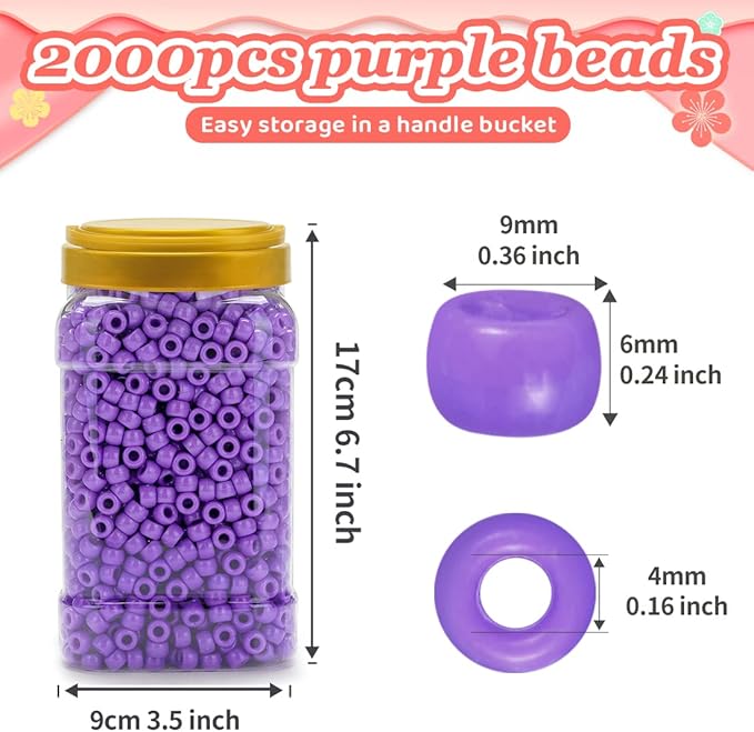 iooleem pony beads(2000pcs purple pony beads), beads for bracelets making, beads for crafts, beading supplies, friendship bracelets making.