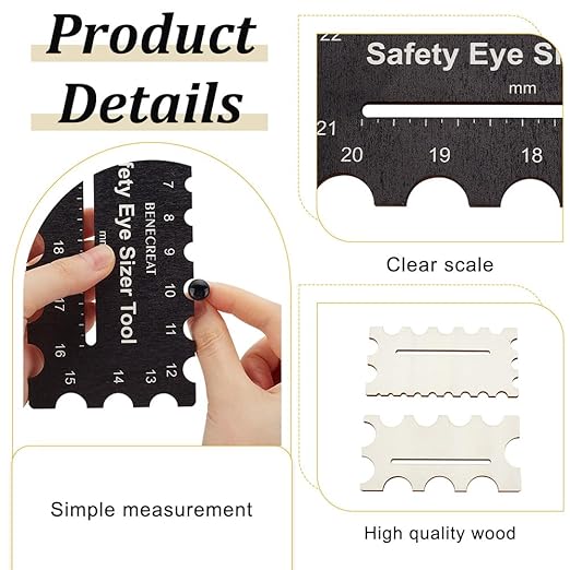 BENECREAT 2Pcs Wooden Safety Eyes Sizer Tool, 4~32mm Diameter Measuring Ruler, Crochet Tool for DIY Craft, Plush Bear Eye Installation, Doll Making, 3x6.3inch