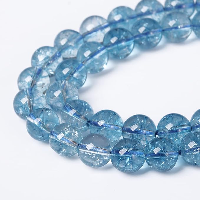 74pcs 10mm Blue Topaz Crystal Quartz Natural Stone Round Loose Beads for Jewelry Making DIY Bracelet Necklace Earrings 32" 2 Strands