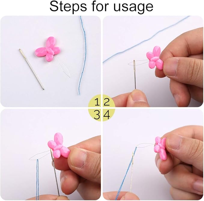 12 Pieces Beading Needles, 6 Size Collapsible Eye Needles for Beading with Needle Bottle, 5 Pcs Bead Needle Threader, Scissors and Thimble for Jewelry Making