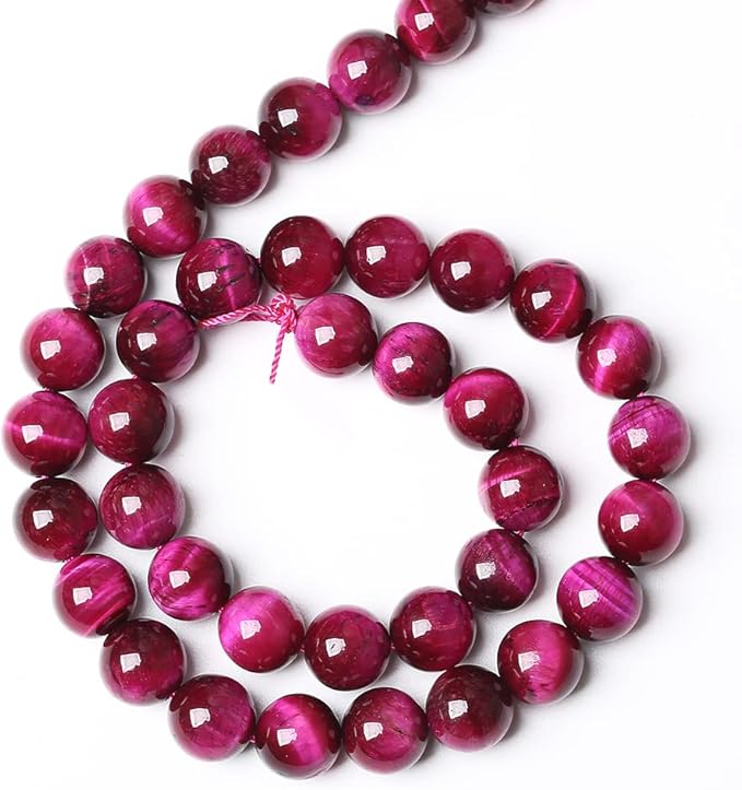 32PCS 12mm AAA Natural Rose Red Tiger Eye Agate Stone Round Loose Beads for Jewelry Making Semi-Precious Beads DIY Bracelet Necklace (Rose Red Tiger Eye Stone, 12mm)