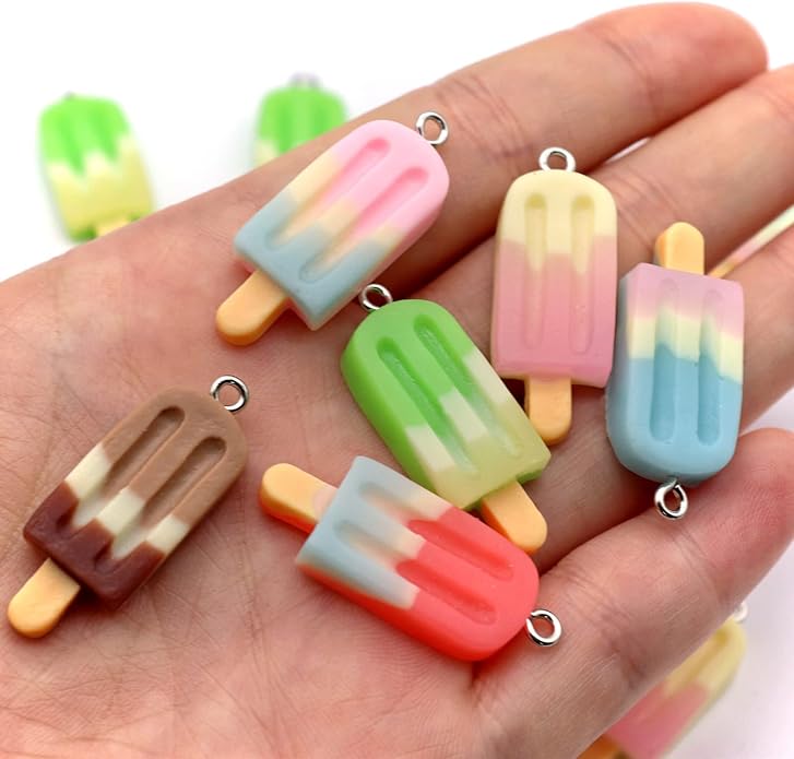 Resin Ice Cream Flower Dice Pendant Charms Colorful DIY Pendant Making Charm for Bracelet Necklace Earrings Keychain Craft
