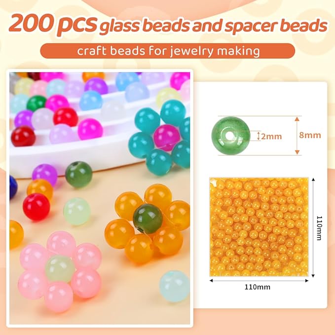Orange Glass Beads for Crafts– Bright Color 8mm Crystal Glass Beads for Bracelets, Necklace & DIY Crafts