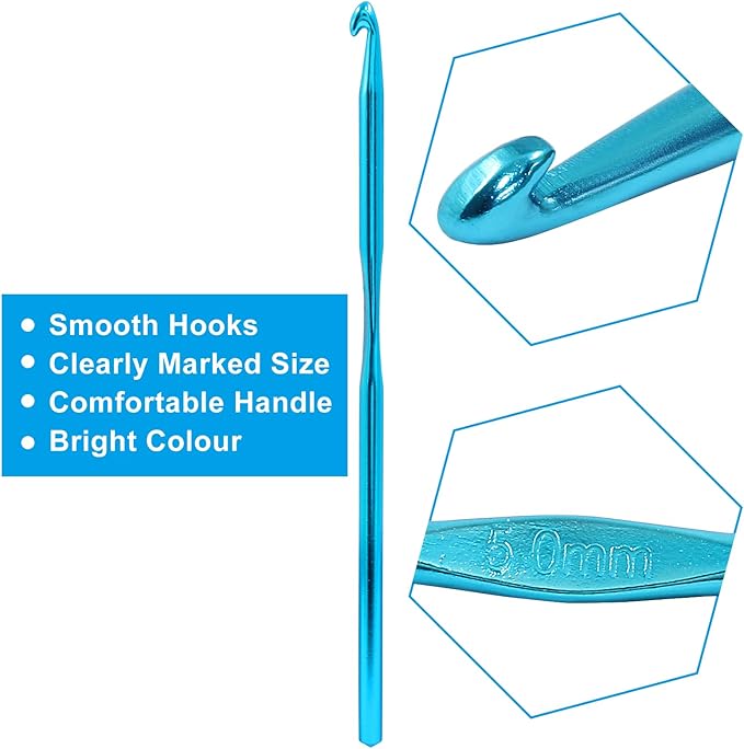 Auvotuis 6Pcs 5mm US Size H (Size 8) Aluminum Crochet Hook Knitting Needles for DIY Craft Yarn,DIY Gift for Adults Kids Children Beginners(Blue)