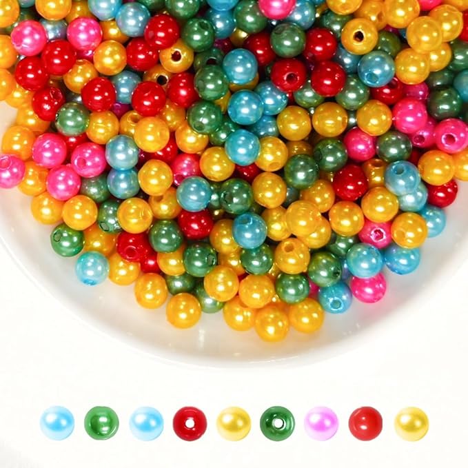 Pearl Beads for Jewelry Making Holes ABS Craft Beads with Holes for Jewelry Making, Bracelet, Necklace Crafting Bulk Bead Kit (6mm,5-Color blend/1500 pcs)