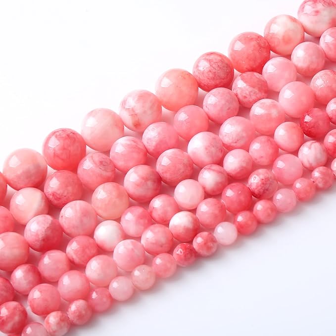 32pcs 12mm Natural Pink White Persian Jade Gemstone Beads Round Loose Spacer Beads for Jewelry Making DIY Bracelets Necklaces 15" (Pink Persian Jade, 12mm)