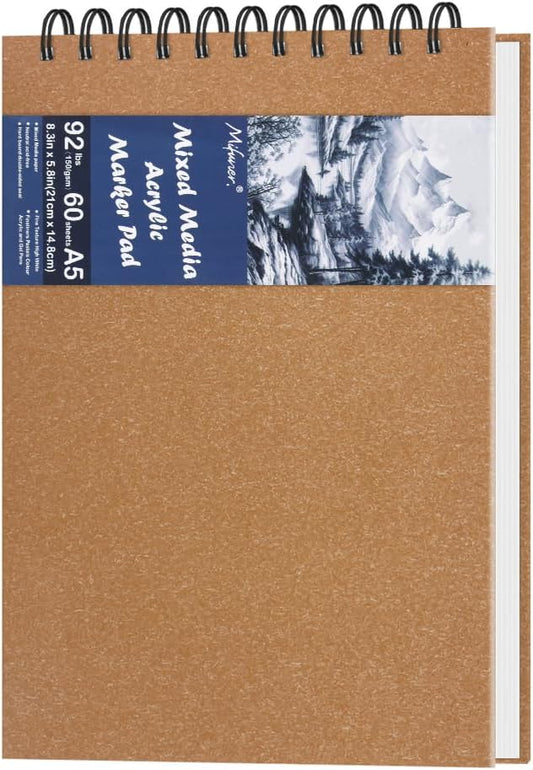 8.3" x 5.8" Hardcover Sketchbook, Top Spiral Bound Art Journal Sketchbook, 60 Sheets 92LB/150 GSM Acid-Free Drawing Bright White Mixed Media Paper for Adults Beginners Artists.Orange Yellow