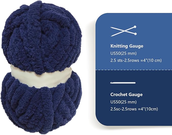 Tibetan Blue Chunky Chenille Yarn for Crocheting Bulky Thick Fluffy Yarn for Knitting,Super Bulky Hand Blanket, Soft Plush Yarn Crochet Carpet/Scarf/Cushion/ 8 Jumbo Pack(63.76oz/197.68yd