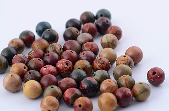 Natural Stone Beads 100pcs 6mm Picasso Jasper Round Genuine Stone Beading Loose Gemstone Hole 1mm DIY Charm Smooth Beads for Bracelet Necklace Earrings Jewelry Making (Picasso Jasper Red, 6mm)