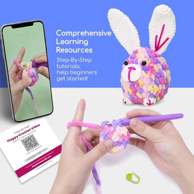 NestledCrafts Crochet Rabbit Kit for Beginners – All-in-One Amigurumi Crochet Kit with Yarn, Hook, Stuffing, and Step-by-Step Video Tutorials, Perfect for Kids & Adults