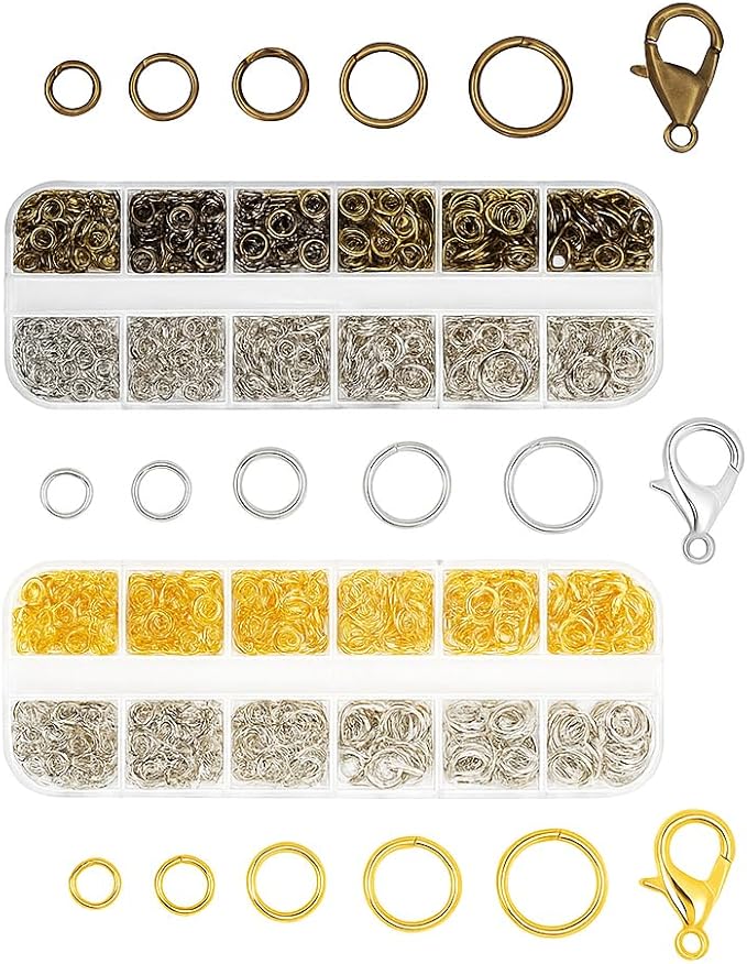 Mandala Crafts 12mm Assorted Metal Lobster Clasps for Jewelry Making - 2568 Lobster Claw Clasps with Jump Rings Jewelry Findings Kit for Necklaces Bracelets Charms Fasteners