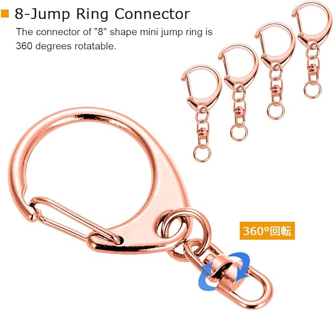 50PCS Roctee Swivel Lanyard Snap Hook with Key Rings, Metal Hooks Keychain Hooks for Lanyard Key Rings Crafting, Lobster Clasp for Resin Charm, (Rose Gold)