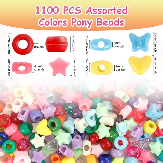 anpiwshjo 1100 pcs mixed colors shape barrel plastic loose beads for diy craft projects, jewelry making, bracelets, hair beads